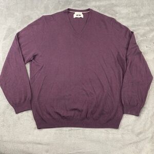 Joseph Abboud Sweater Mens L Purple Extra Fine Merino Wool V-Neck Plum Golf